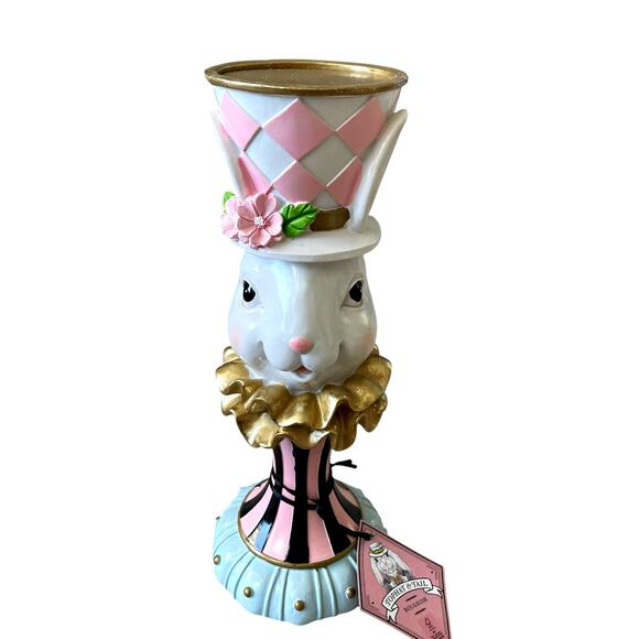 NEW Tophat & Tail Mad Hatter Easter Bunny Pillar Candle Holder Chic Spring Decor - Picture 13 of 16